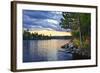 Dramatic Sunset and Pines at Lake of Two Rivers in Algonquin Park, Ontario, Canada-elenathewise-Framed Photographic Print