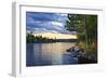 Dramatic Sunset and Pines at Lake of Two Rivers in Algonquin Park, Ontario, Canada-elenathewise-Framed Photographic Print