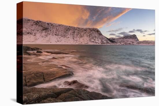Dramatic sunset at Haukland Beach, Lofoten, Nordland, Arctic-Ed Rhodes-Stretched Canvas