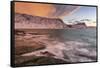 Dramatic sunset at Haukland Beach, Lofoten, Nordland, Arctic-Ed Rhodes-Framed Stretched Canvas