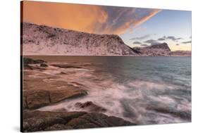 Dramatic sunset at Haukland Beach, Lofoten, Nordland, Arctic-Ed Rhodes-Stretched Canvas