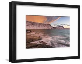 Dramatic sunset at Haukland Beach, Lofoten, Nordland, Arctic-Ed Rhodes-Framed Photographic Print