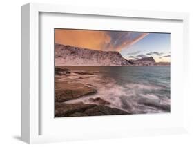 Dramatic sunset at Haukland Beach, Lofoten, Nordland, Arctic-Ed Rhodes-Framed Photographic Print