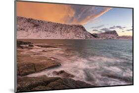 Dramatic sunset at Haukland Beach, Lofoten, Nordland, Arctic-Ed Rhodes-Mounted Photographic Print