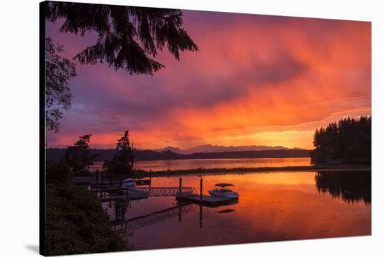 Dramatic Sunset Bainbridge Island Toward Olympic Mountains-Trish Drury-Stretched Canvas