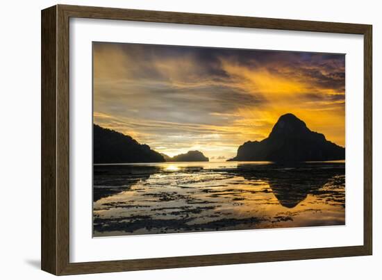 Dramatic Sunset Light over the Bay of El Nido, Bacuit Archipelago, Palawan, Philippines-Michael Runkel-Framed Photographic Print