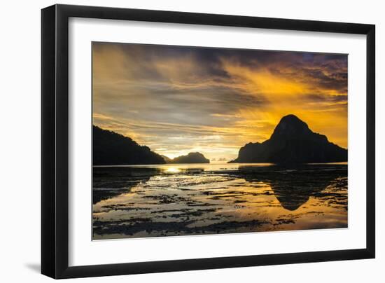 Dramatic Sunset Light over the Bay of El Nido, Bacuit Archipelago, Palawan, Philippines-Michael Runkel-Framed Photographic Print