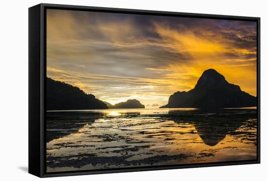 Dramatic Sunset Light over the Bay of El Nido, Bacuit Archipelago, Palawan, Philippines-Michael Runkel-Framed Stretched Canvas