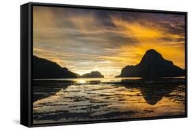 Dramatic Sunset Light over the Bay of El Nido, Bacuit Archipelago, Palawan, Philippines-Michael Runkel-Framed Stretched Canvas