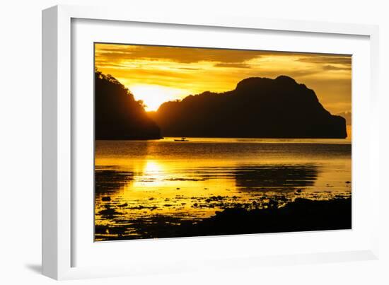 Dramatic Sunset Light over the Bay of El Nido, Bacuit Archipelago, Palawan, Philippines-Michael Runkel-Framed Photographic Print