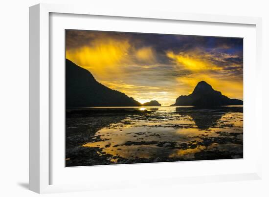 Dramatic Sunset Light over the Bay of El Nido, Bacuit Archipelago, Palawan, Philippines-Michael Runkel-Framed Photographic Print