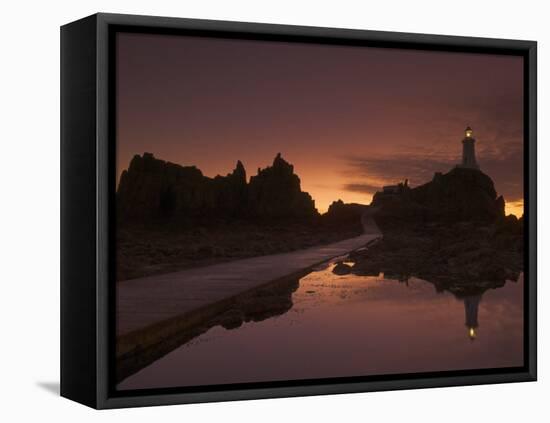 Dramatic Sunset, Low Tide, Corbiere Lighthouse, St. Ouens, Jersey, Channel Islands, United Kingdom-Neale Clarke-Framed Stretched Canvas