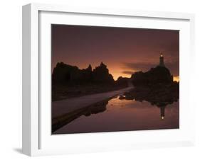 Dramatic Sunset, Low Tide, Corbiere Lighthouse, St. Ouens, Jersey, Channel Islands, United Kingdom-Neale Clarke-Framed Photographic Print