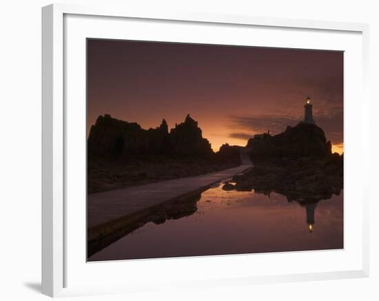 Dramatic Sunset, Low Tide, Corbiere Lighthouse, St. Ouens, Jersey, Channel Islands, United Kingdom-Neale Clarke-Framed Photographic Print