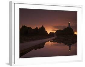 Dramatic Sunset, Low Tide, Corbiere Lighthouse, St. Ouens, Jersey, Channel Islands, United Kingdom-Neale Clarke-Framed Photographic Print