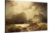 Dramatic Waterfall Landscape with Figures and Building Remain-Marcus Larson-Stretched Canvas