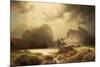 Dramatic Waterfall Landscape with Figures and Building Remain-Marcus Larson-Mounted Giclee Print