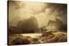 Dramatic Waterfall Landscape with Figures and Building Remain-Marcus Larson-Stretched Canvas