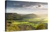Dramatic weather and skies over The Vale of York from Sutton Bank, The North Yorkshire Moors-John Potter-Stretched Canvas