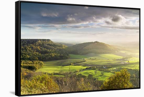 Dramatic weather and skies over The Vale of York from Sutton Bank, The North Yorkshire Moors-John Potter-Framed Stretched Canvas