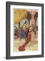 Draupadi the Polyandrous Wife of the Katava Brothers is Attacked by Prince Duhsasana-Warwick Goble-Framed Art Print