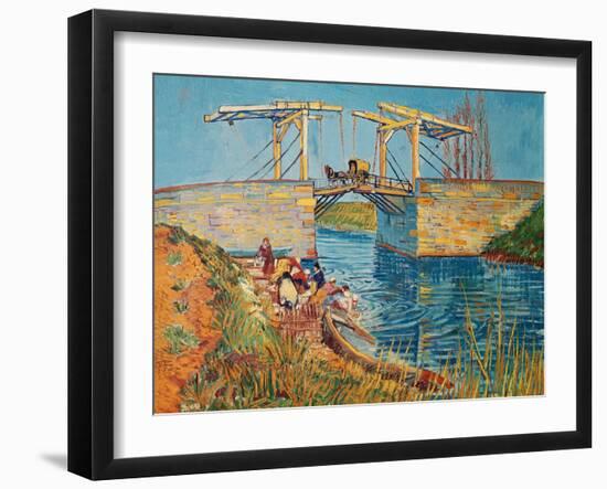 Drawbridge at Arles with a group of washerwomen (pont de Langlois, Arles, France). Oil on canvas.-Vincent van Gogh-Framed Giclee Print