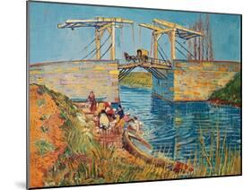 Drawbridge at Arles with a group of washerwomen (pont de Langlois, Arles, France). Oil on canvas.-Vincent van Gogh-Mounted Giclee Print