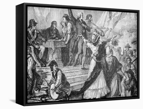 Drawing Depicting Recruiting Station for French Revolutionaries-null-Framed Stretched Canvas