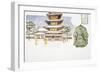 Drawing Depicting the Horyu-Ji Buddhist Temple-null-Framed Giclee Print