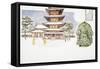 Drawing Depicting the Horyu-Ji Buddhist Temple-null-Framed Stretched Canvas