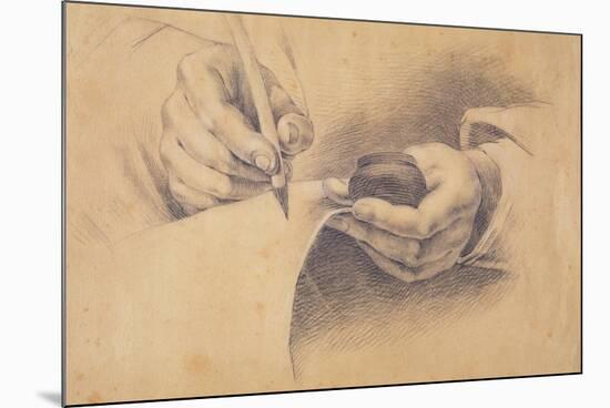 Drawing Hands, 1798 (Black Chalk Heightened with White on Brown Paper)-Philipp Otto Runge-Mounted Giclee Print