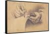 Drawing Hands, 1798 (Black Chalk Heightened with White on Brown Paper)-Philipp Otto Runge-Framed Stretched Canvas