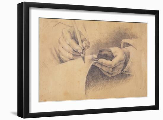 Drawing Hands, 1798 (Black Chalk Heightened with White on Brown Paper)-Philipp Otto Runge-Framed Giclee Print