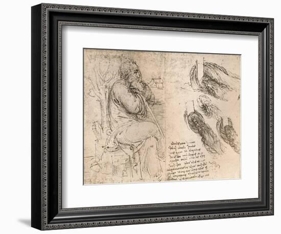 Drawing illustrating the representation of hair falling down in curls, c1472-c1519 (1883)-Leonardo Da Vinci-Framed Giclee Print