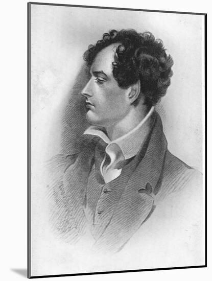 Drawing in Profile of the English Romantic Poet and Satirist Lord Byron-null-Mounted Photographic Print