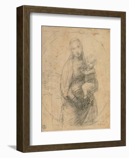 Drawing, Madonna and Child at two thirds figure-Raphael-Framed Art Print