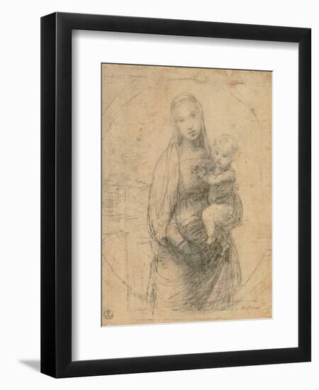 Drawing, Madonna and Child at two thirds figure-Raphael-Framed Art Print