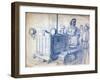 Drawing of a Soviet Woman on a Tracked Tractor-null-Framed Giclee Print