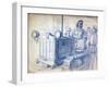 Drawing of a Soviet Woman on a Tracked Tractor-null-Framed Giclee Print