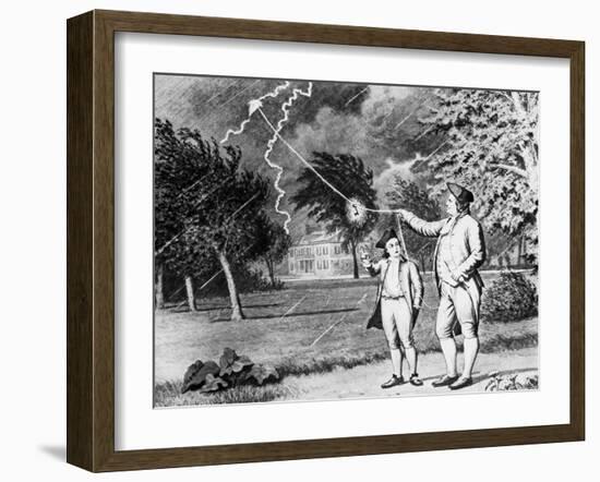 Drawing of Benjamin Franklin Experiment-null-Framed Premium Giclee Print