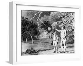 Drawing of Benjamin Franklin Experiment-null-Framed Premium Giclee Print
