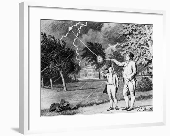 Drawing of Benjamin Franklin Experiment-null-Framed Giclee Print