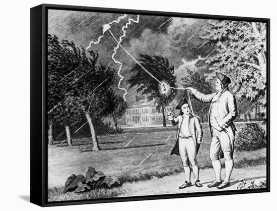 Drawing of Benjamin Franklin Experiment-null-Framed Stretched Canvas