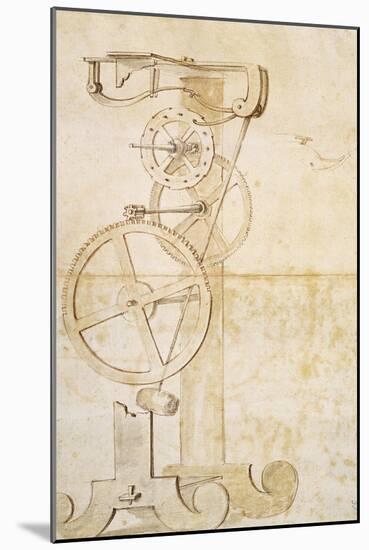 Drawing of Galileo's Pendulum Clock, Manuscript by Galileo Galilei (1564-1642), 85 Gal, F 50 R-Galileo Galilei-Mounted Giclee Print