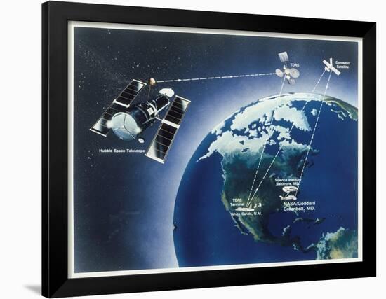 Drawing of Hubble Telescope, 1980S-null-Framed Premium Giclee Print
