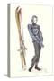 Drawing of Lady with Skis-null-Stretched Canvas