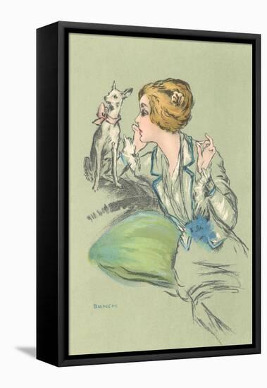 Drawing of Lady with Whippet-null-Framed Stretched Canvas