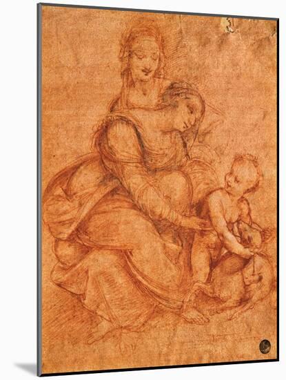 Drawing of Madonna and Child with St. Anne-Cesare da Sesto-Mounted Art Print