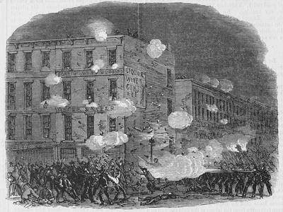 Drawing of Men Rioting near the Ruins of the Provost-Marshal's Office ...