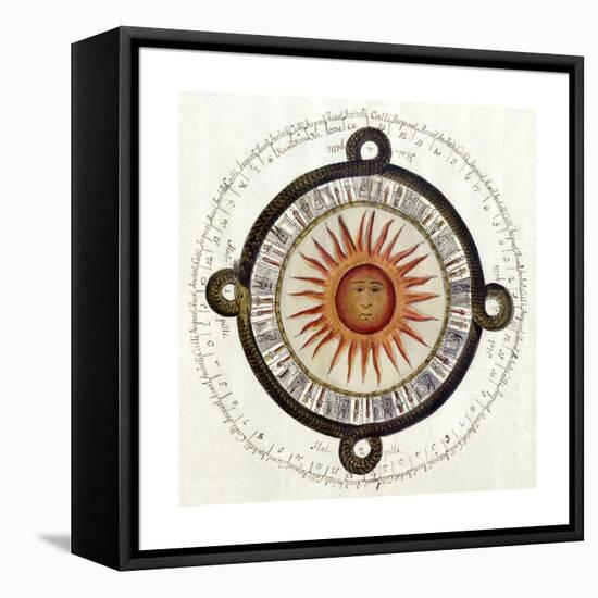 Drawing of the Aztec Sun Calendar Stone in Mexico-null-Framed Stretched Canvas